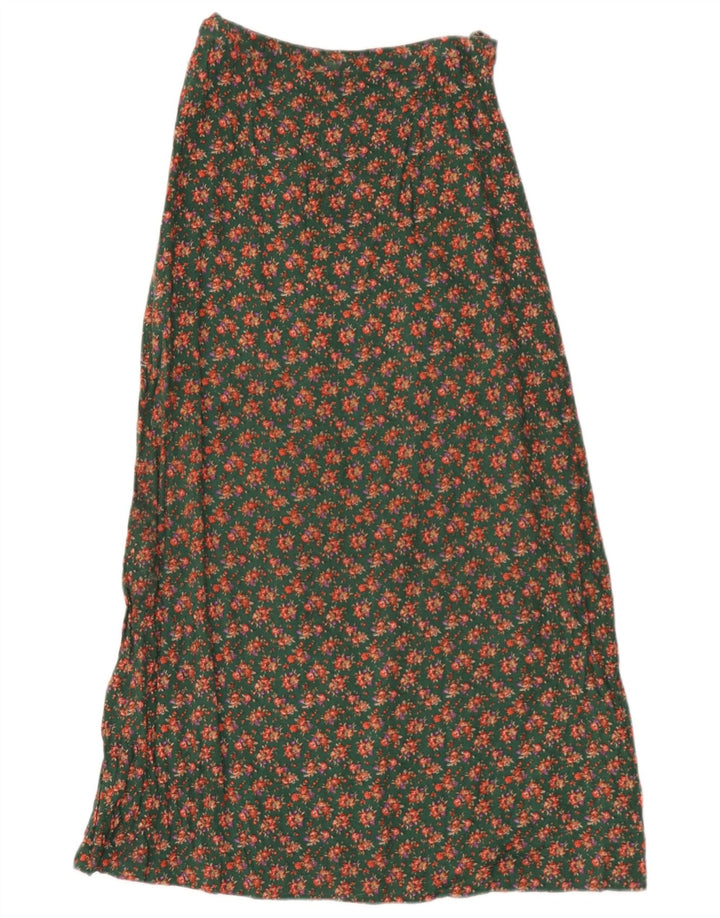Saia maxi feminina vintage W26 pequena floral verde