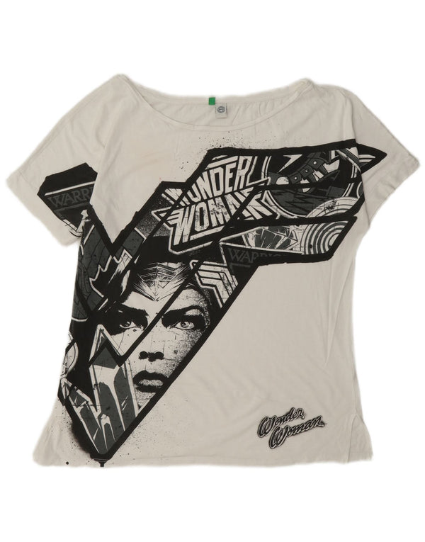 Camiseta feminina gráfica Benetton UK 14 algodão branco médio