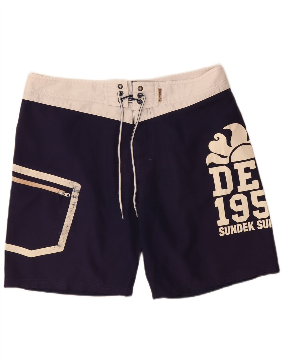 Shorts de natação masculino Sundek gráfico grande bloco colorido azul marinho