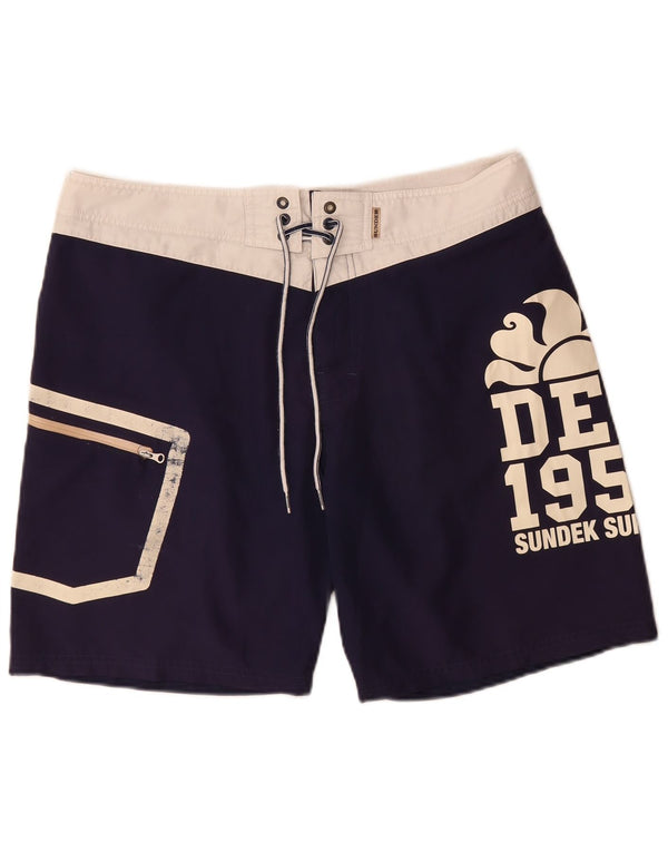 Shorts de natação masculino Sundek gráfico grande bloco colorido azul marinho