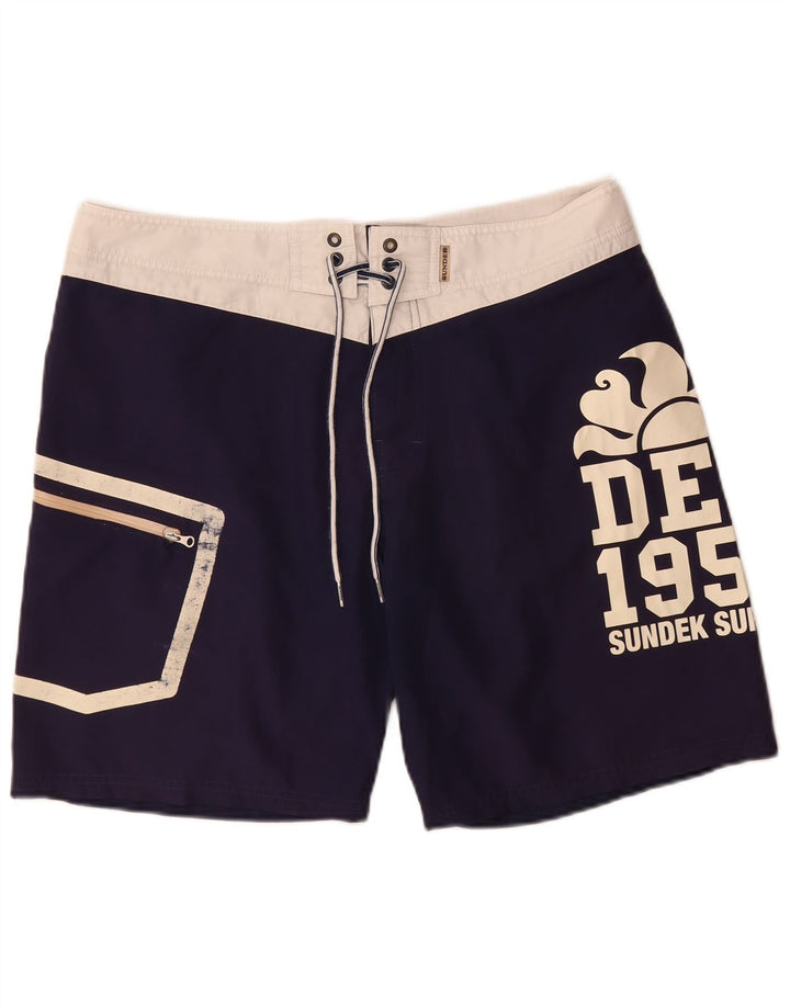 Shorts de natação masculino Sundek gráfico grande bloco colorido azul marinho