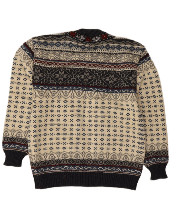 Icelandia Womens Open Cardigan Sweater UK 14 Medium Off White Fair Isle