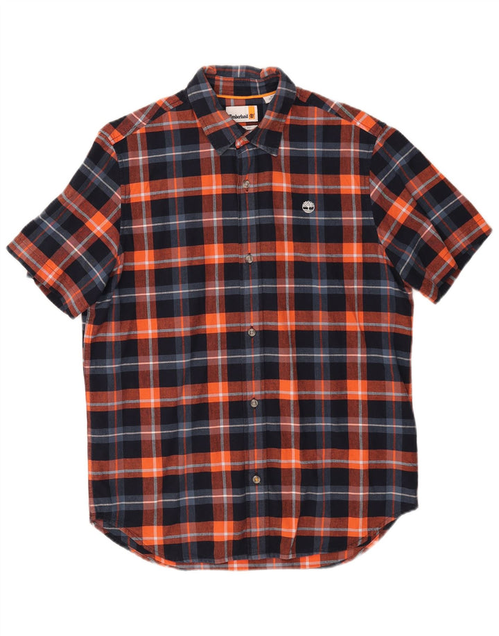 Camisa masculina Timberland manga curta regular fit médio xadrez azul marinho