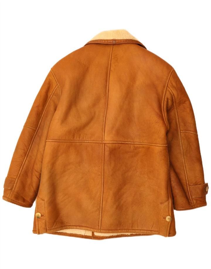 Jaqueta masculina vintage de peito duplo Shearling UK 42 XL marrom