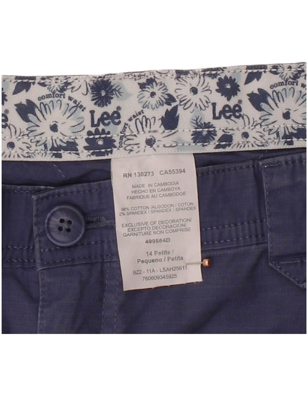 Bermuda masculina cargo LEE US 14 XL W36 algodão listrado azul