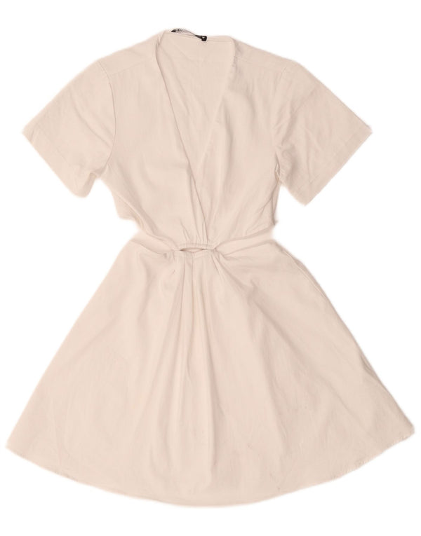 Vestido feminino Zara com recorte A-Line UK 6 XS algodão branco