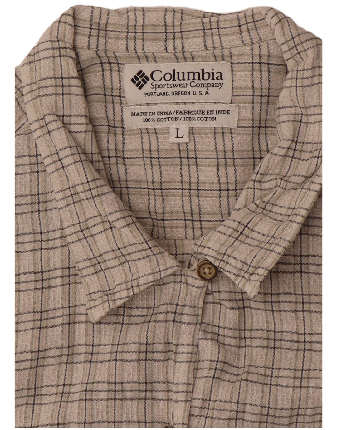 COLUMBIA Camisa feminina de manga curta UK 16 grande cinza xadrez algodão coração