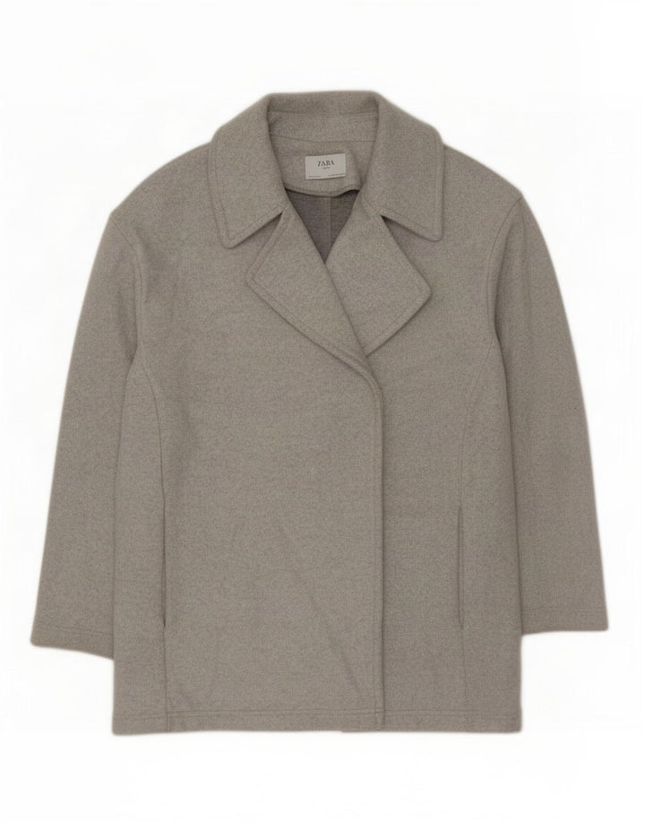 Sobretudo feminino Zara UK 14 poliéster cinza médio