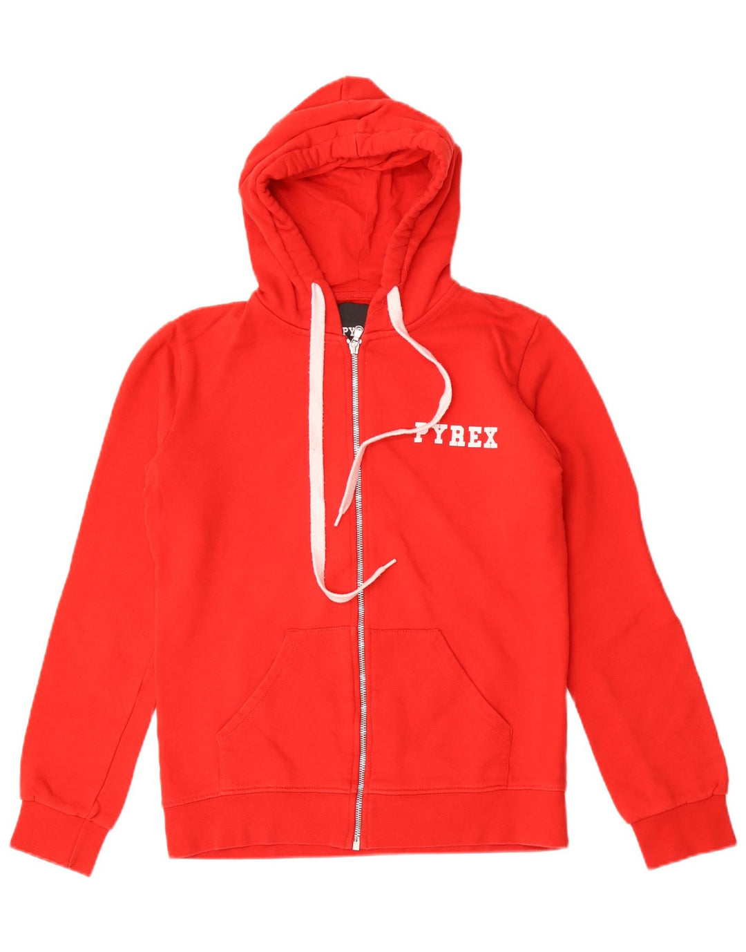 Suéter feminino Pyrex com capuz e zíper gráfico Reino Unido 14 algodão vermelho médio