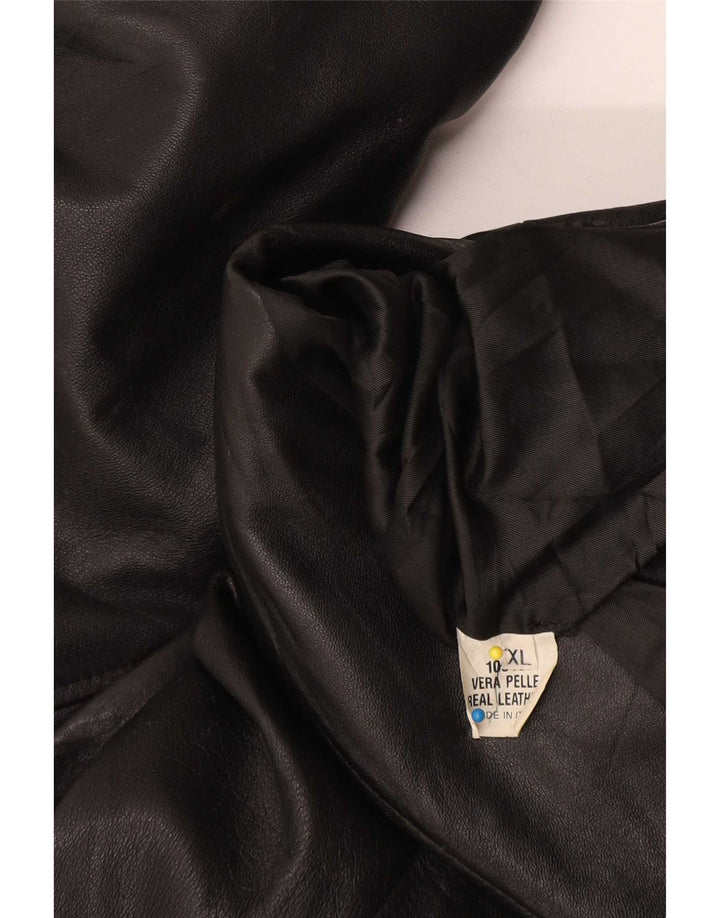 Casaco de couro vintage masculino com peito duplo UK 42 XL preto
