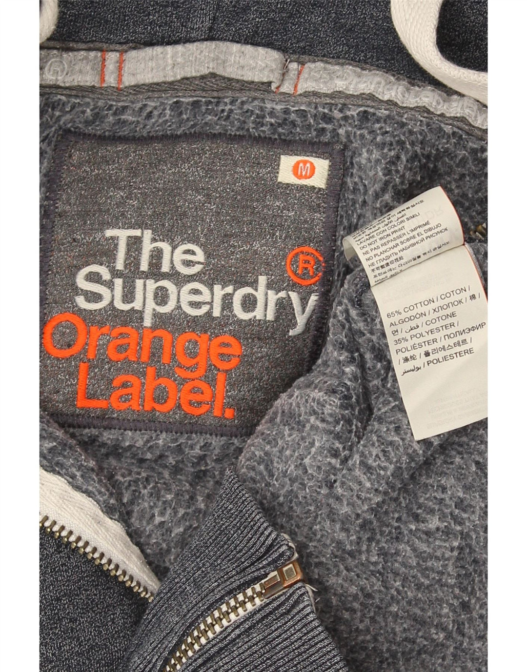 Suéter masculino Superdry com capuz e zíper médio cinza algodão