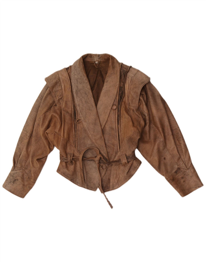 Jaqueta de couro superdimensionada feminina vintage IT 40 couro marrom pequeno