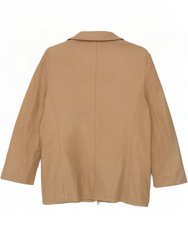 Jaqueta de couro vintage feminina de grandes dimensões com manga 3/4 Reino Unido 6 XS Bege