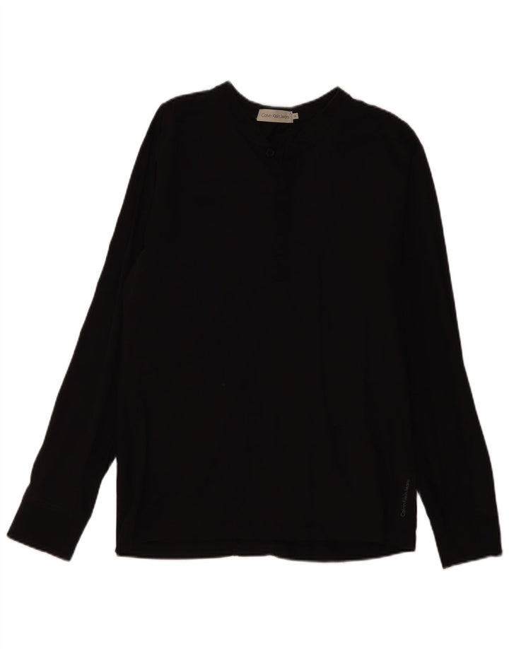 Calvin Klein Jeans Feminino Top Manga Longa Reino Unido 12 Médio Algodão Preto