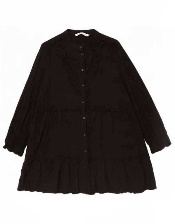 Vestido feminino Zara de manga comprida em camadas UK 12 médio preto viscose
