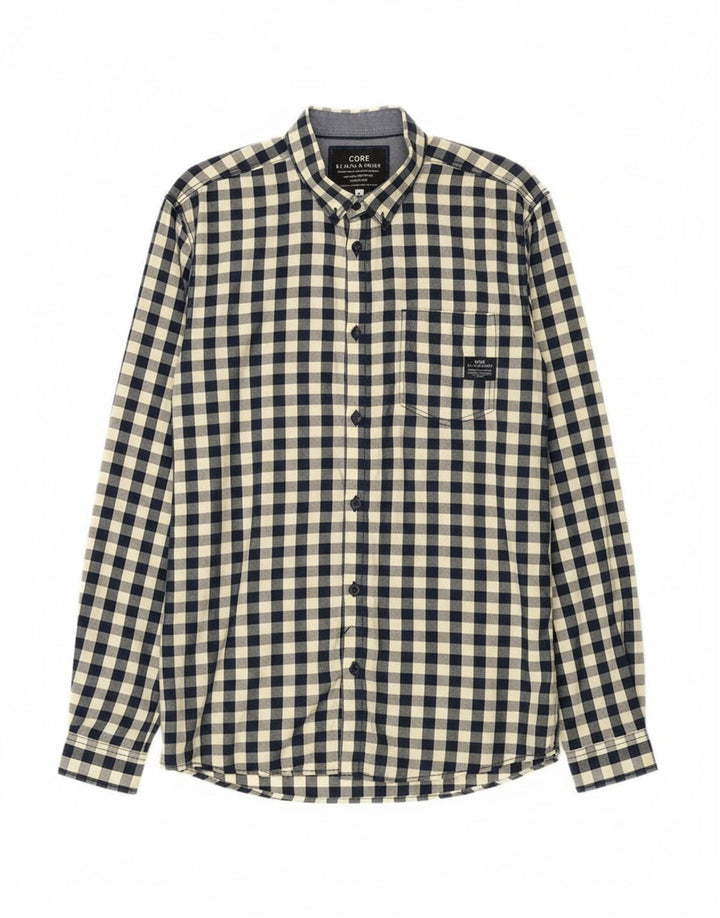 JACK & JONES Camisa masculina grande de algodão xadrez amarelo