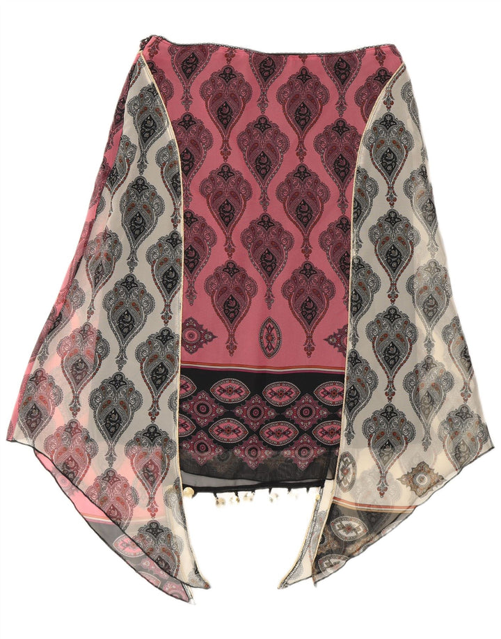 Saia assimétrica feminina Kookai EU 38 médio W28 poliéster paisley rosa