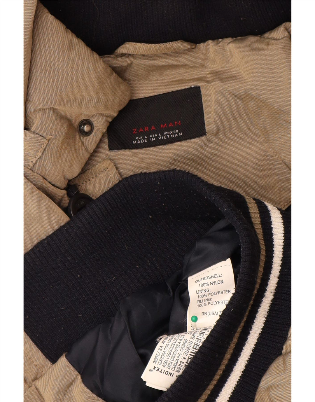 Jaqueta acolchoada com capuz masculina Zara UK 40 grande nylon bege