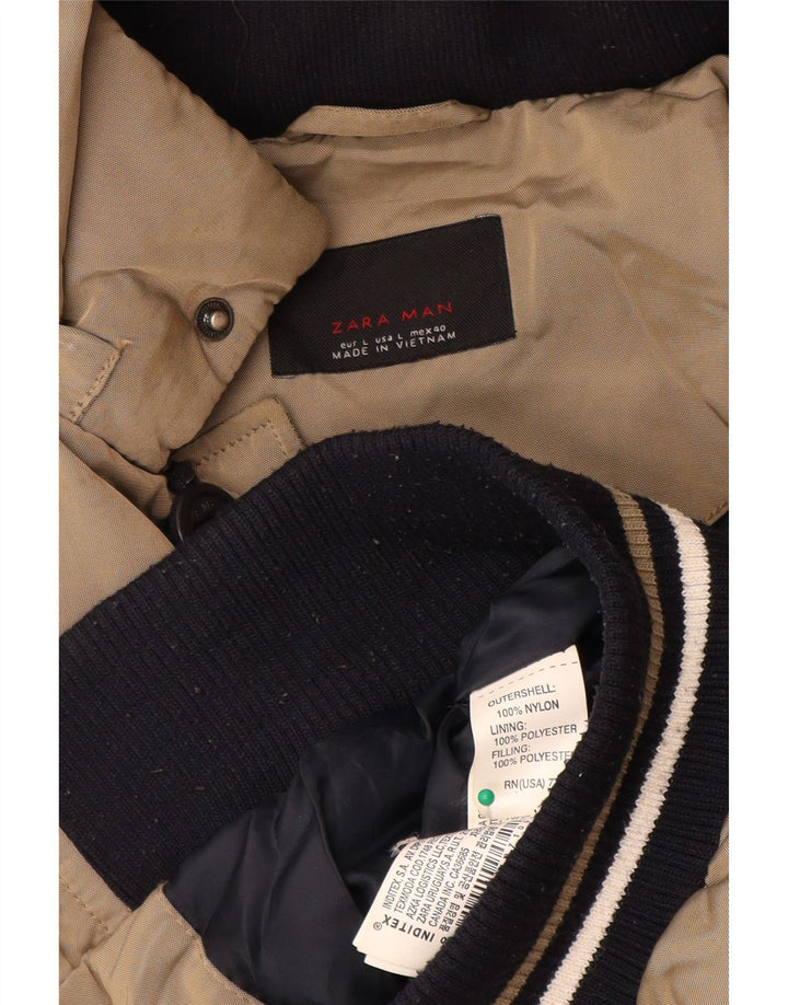 Jaqueta acolchoada com capuz masculina Zara UK 40 grande nylon bege