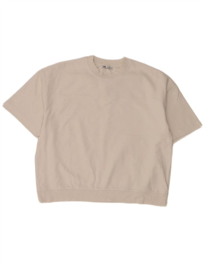 Zara Camiseta masculina grande de algodão branco médio