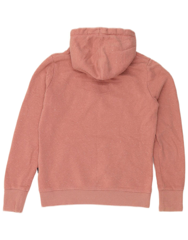 Suéter com capuz gráfico feminino Superdry UK 12 algodão manchado rosa médio