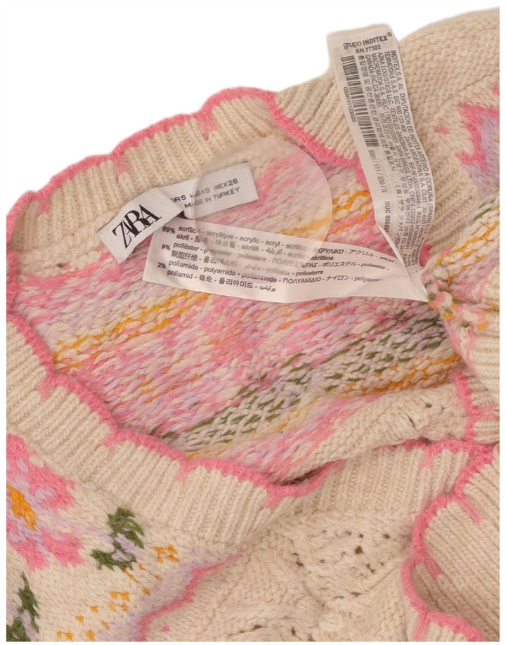 Suéter cardigã feminino ZARA com corte solto Reino Unido 10 pequeno rosa floral