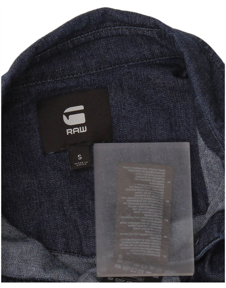 Blusa feminina G-Star com babados frontais jeans Reino Unido 10 pequeno algodão azul marinho