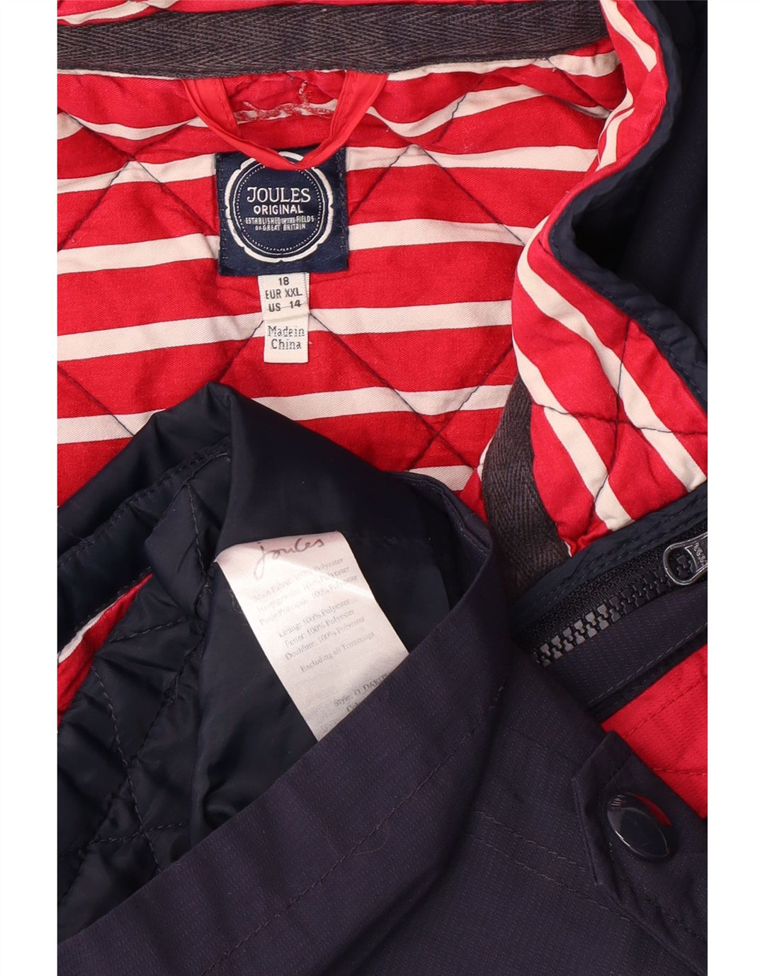 Jaqueta corta-vento feminina JOULES com capuz Reino Unido 18 XL listrado azul marinho