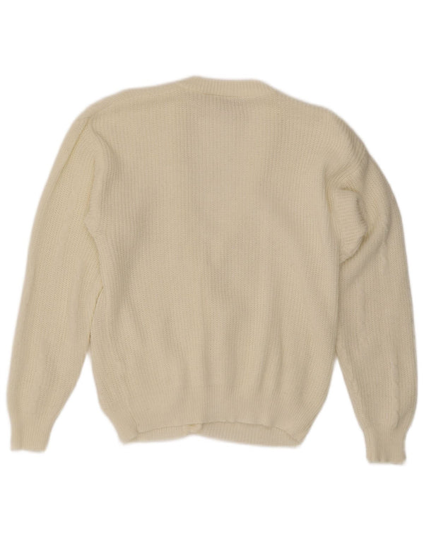 Suéter cardigã feminino vintage UE 40 médio branco poliacrílico