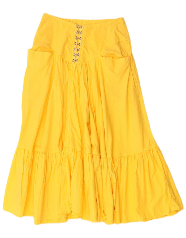 Saia feminina Benetton de cintura alta em camadas IT 40 pequena W26 algodão amarelo