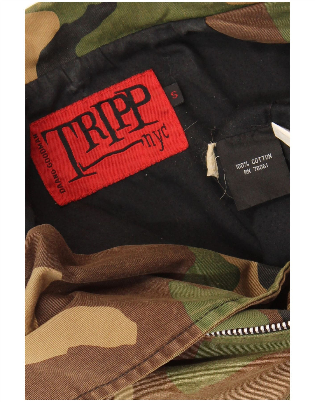 Jaqueta militar feminina TRIPP NYC UK 10 algodão camuflado cáqui pequeno