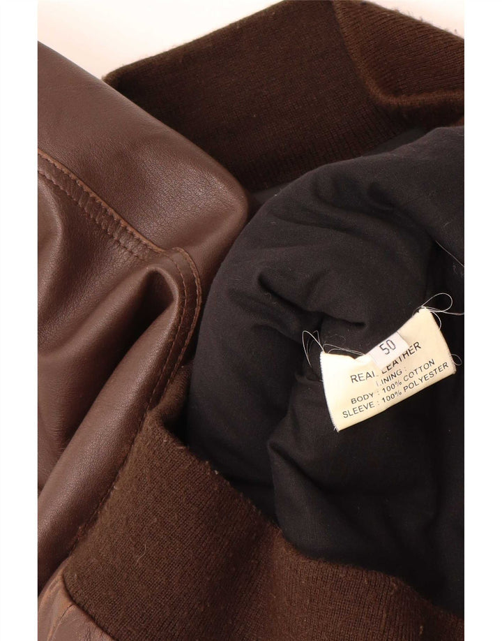 Jaqueta de couro militar masculina vintage IT 50 couro marrom grande