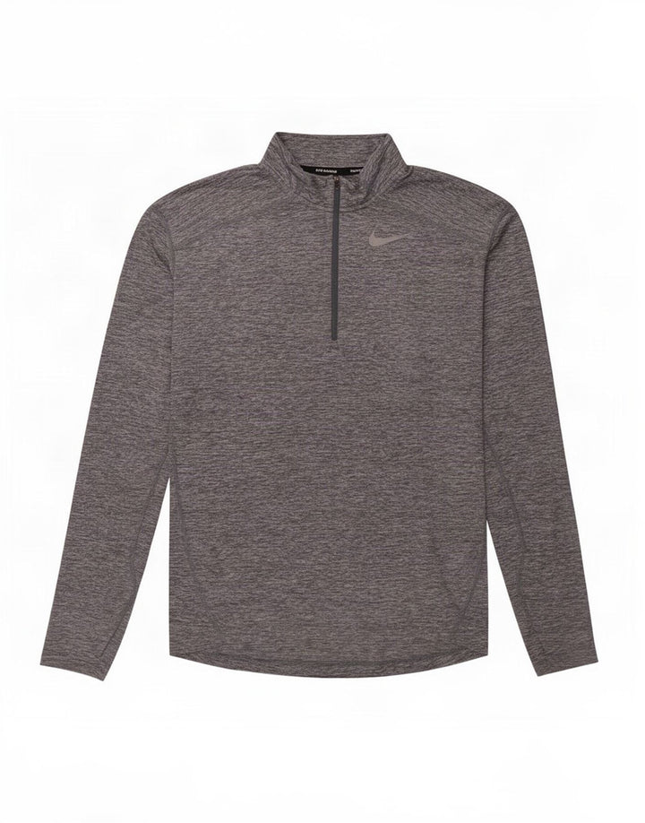 Nike Mens Dri Fit Zip Neck Pullover Treino Top Pequeno Cinza Salpicado