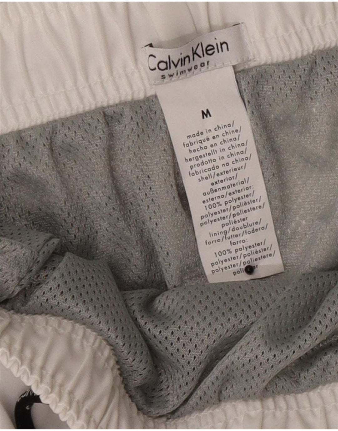 Shorts de natação masculino Calvin Klein gráfico médio branco colorblock