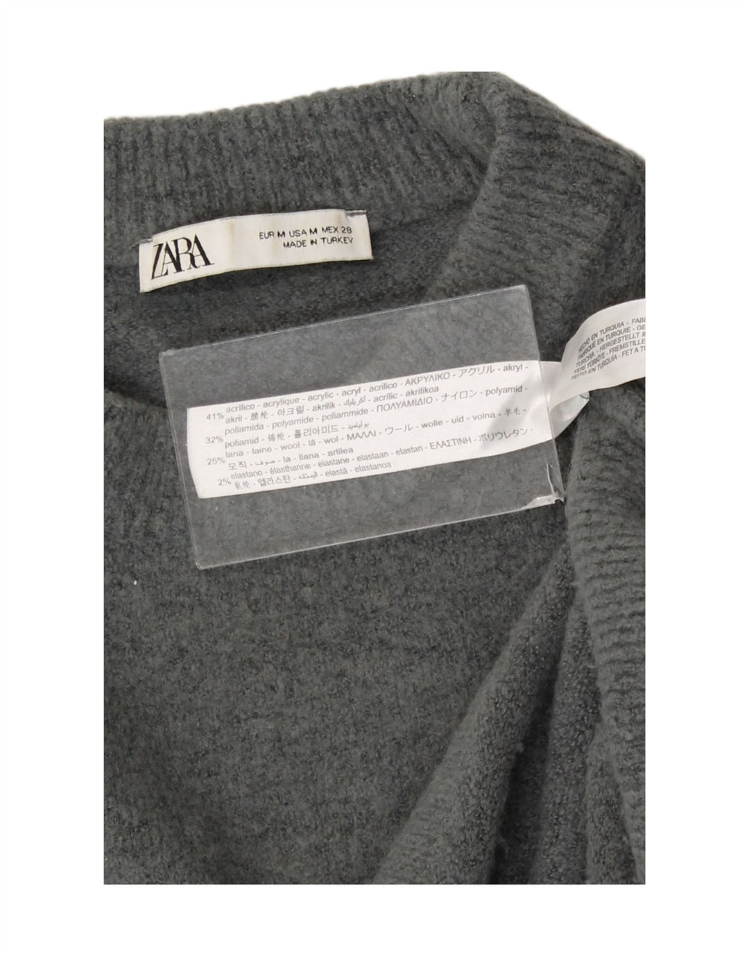 Zara Suéter feminino oversized com gola redonda Reino Unido 14 cinza médio acrílico