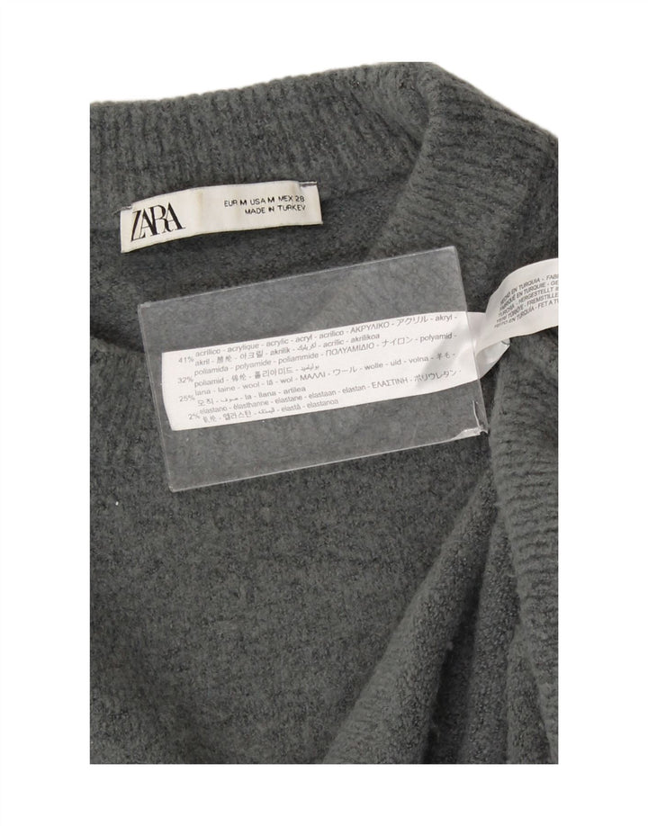 Zara Suéter feminino oversized com gola redonda Reino Unido 14 cinza médio acrílico