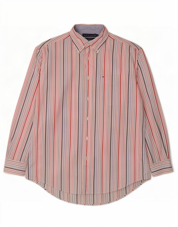 Camisa masculina Tommy Hilfiger média listrada multicolorida de algodão anos 80