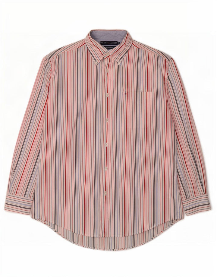Camisa masculina Tommy Hilfiger média listrada multicolorida de algodão anos 80