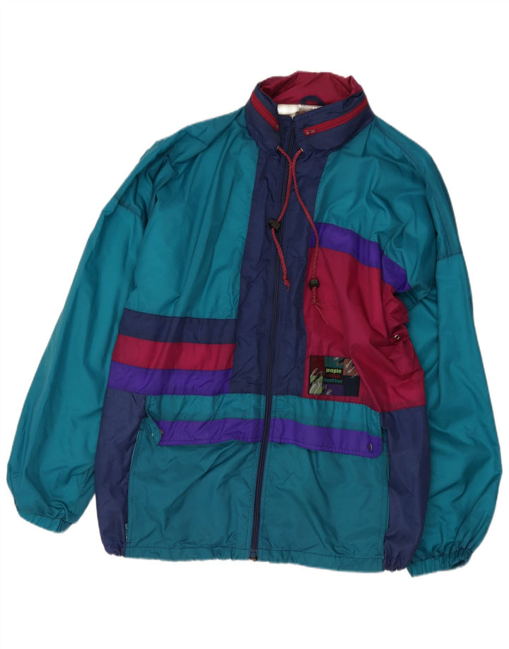 Jaqueta de chuva masculina Marcel Clair com capuz UE 52/54 grande bloco colorido azul