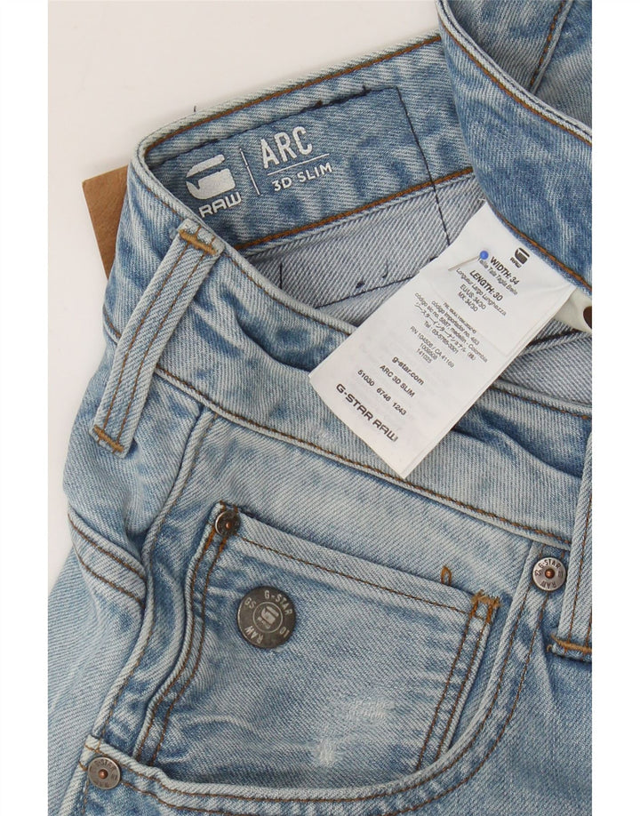 G-STAR Masculino 3D Arc Distressed Banana Slim Jeans W34 L30 Algodão Azul