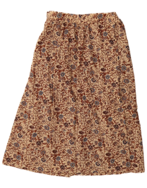 Saia feminina vintage cintura alta linha A IT 42 médio W26 lã floral bege