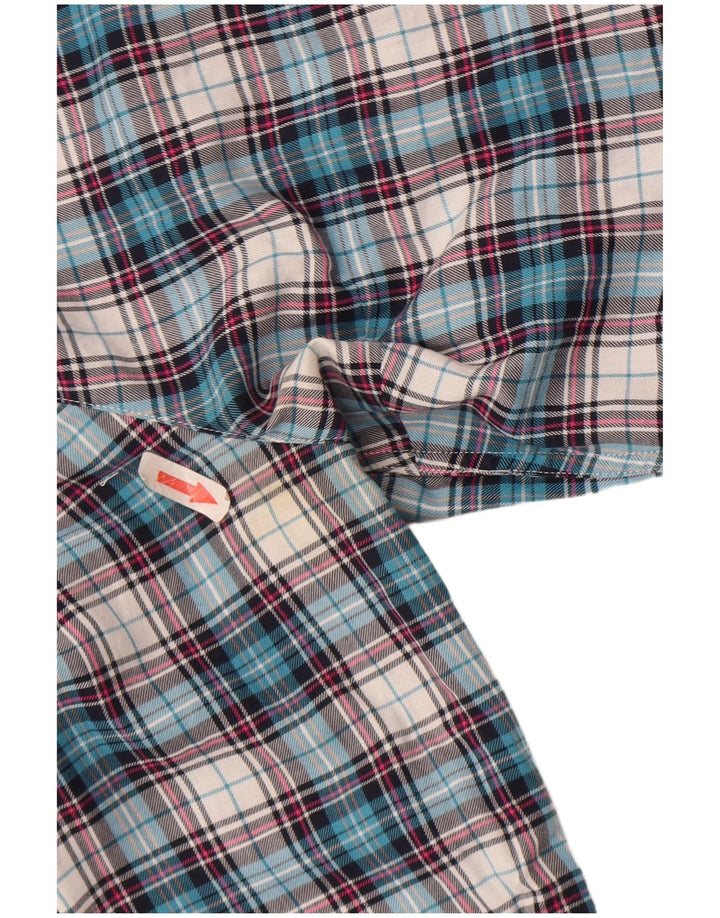 Blusa feminina Tommy Hilfiger com babados na frente EUA 6 xadrez azul médio