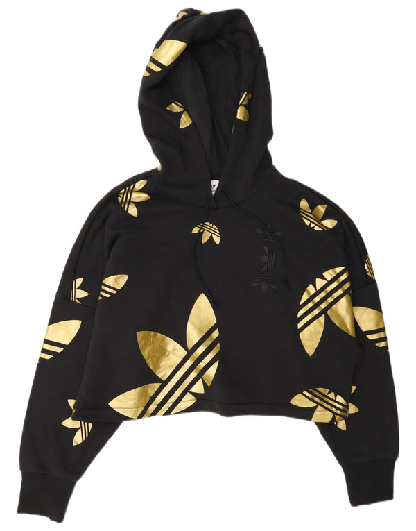 Adidas Womens Oversized Crop Graphic Hoodie Jumper Reino Unido 10 Pequeno Preto
