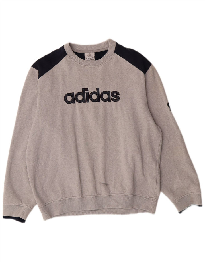 Adidas Mens Graphic Moletom Jumper Grande Bloco de cores cinza