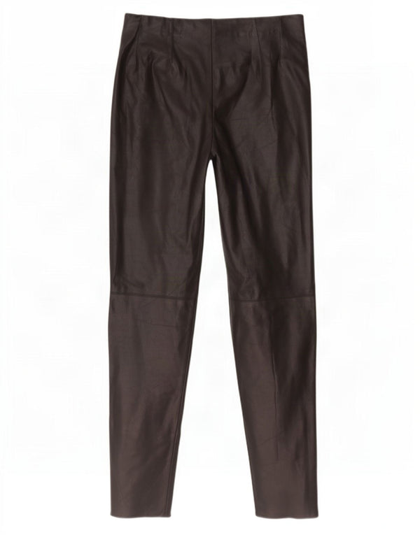 Calça feminina Zara cintura alta justa de couro sintético grande W30 L27 preta