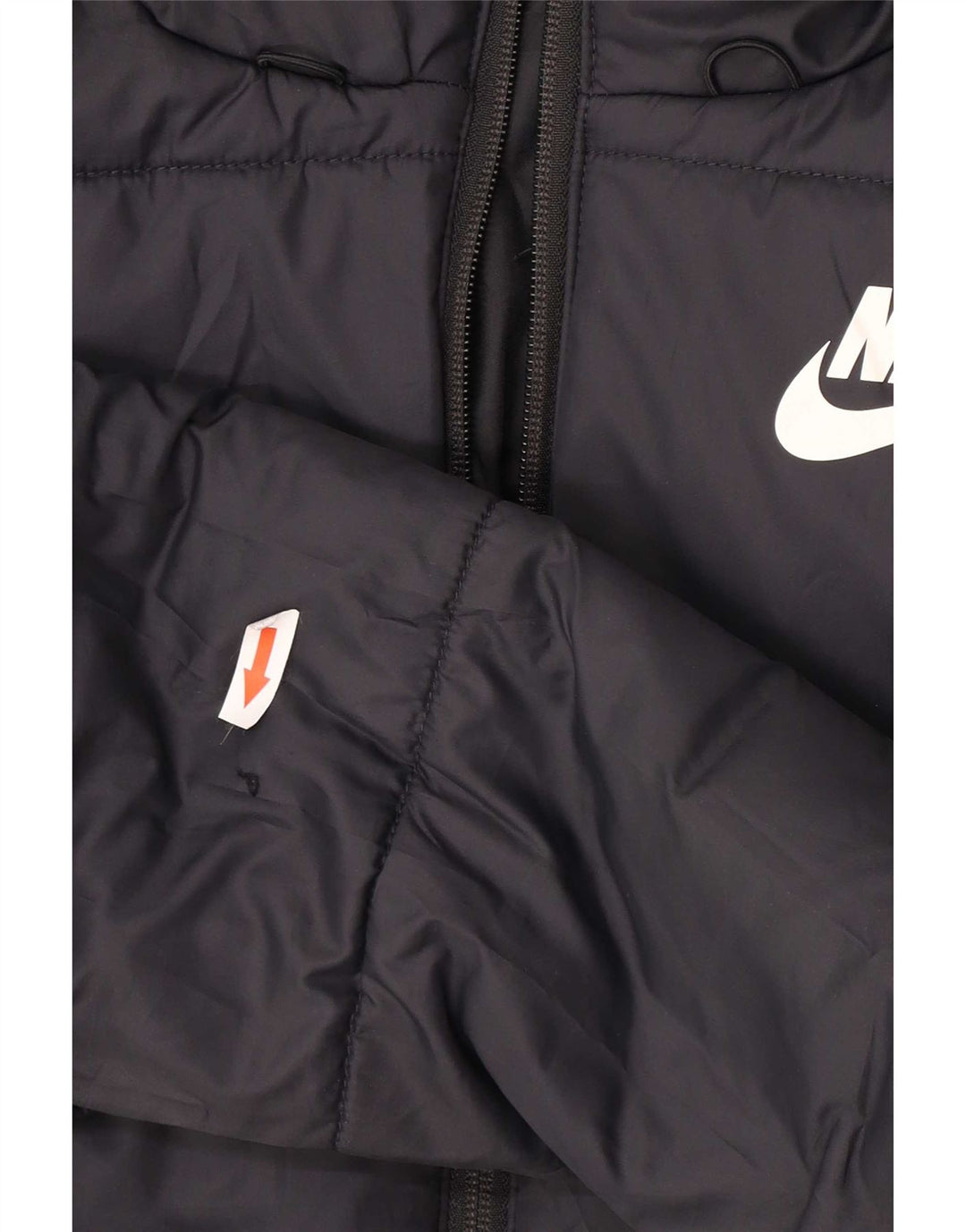 Jaqueta acolchoada com capuz gráfico feminino Nike UK 10 pequena poliéster preta