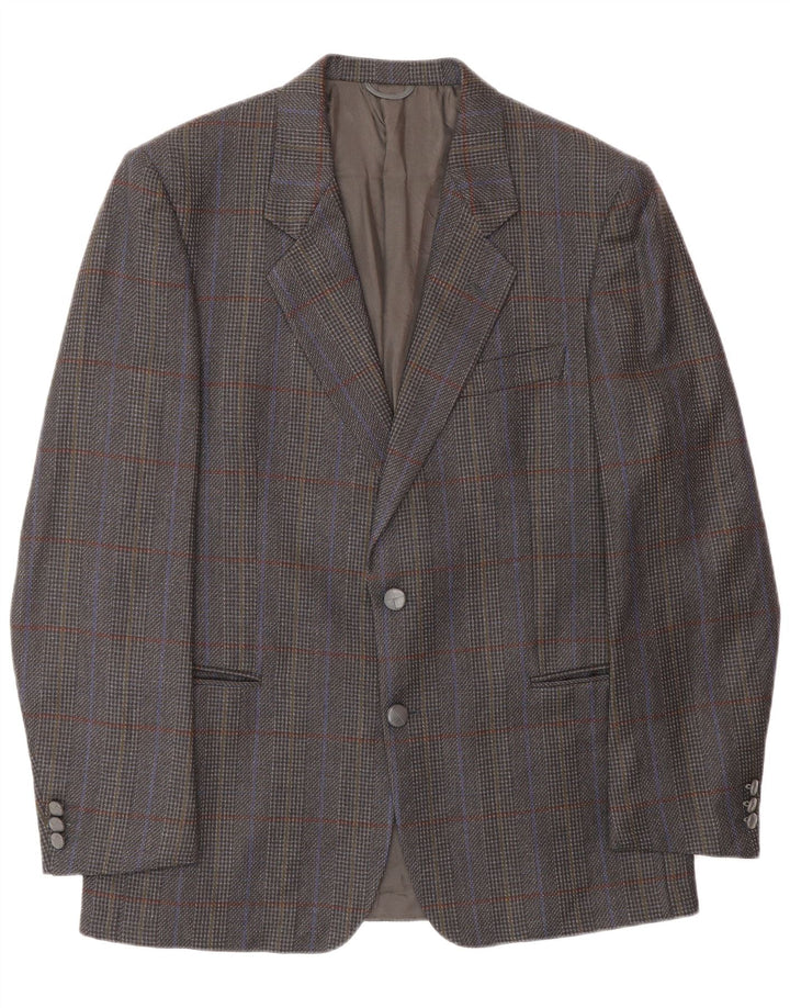 Jaqueta blazer masculina vintage com 2 botões Reino Unido 38 lã virgem xadrez azul médio