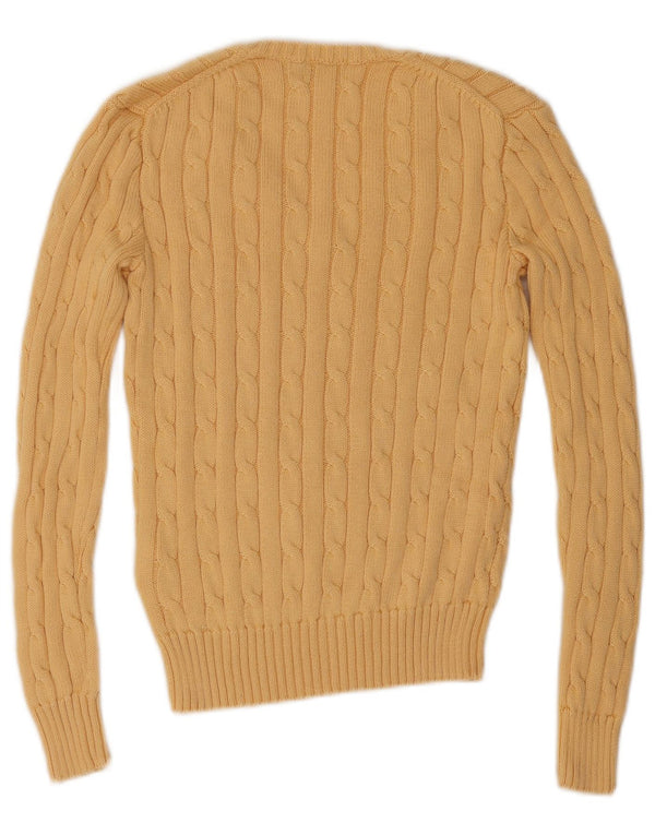 Suéter feminino Polo Ralph Lauren com decote em V UK 6 XS algodão amarelo