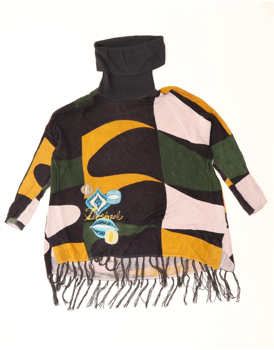 Suéter feminino Desigual com gola redonda e gola redonda Reino Unido 10 pequeno verde geométrico