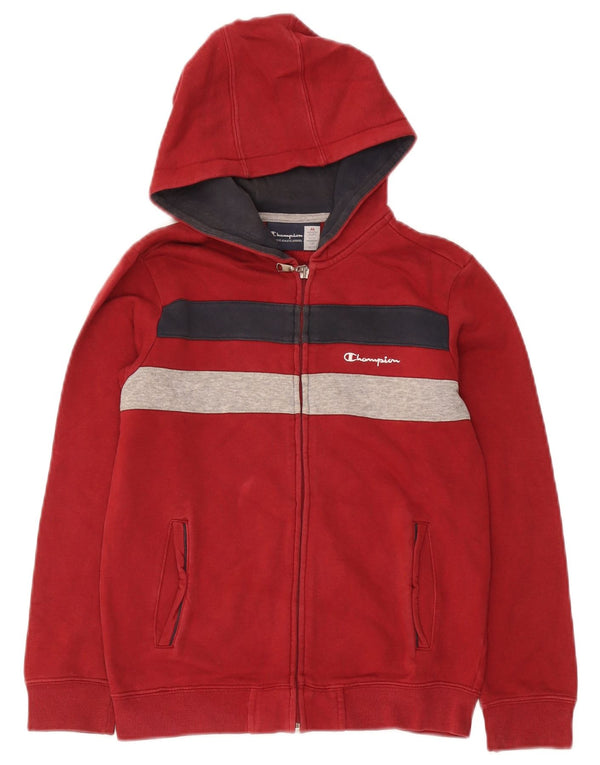 Suéter com capuz Champion Boys Zip 9-10 anos médio vermelho algodão colorblock